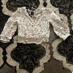 Floral Wrap Blouse - White and Pink